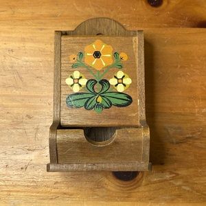 Vintage hand painted wooden match dispenser box